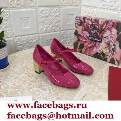 Dolce & Gabbana Heel 6.5cm Patent Leather Mary Janes Fuchsia with DG Karol Heel 2021 - Click Image to Close